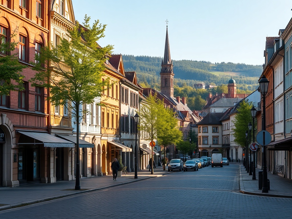 Mapa infrastruktury miejskiej Jawora pokazująca rozmieszczenie sklepów, restauracji i placówek usługowych